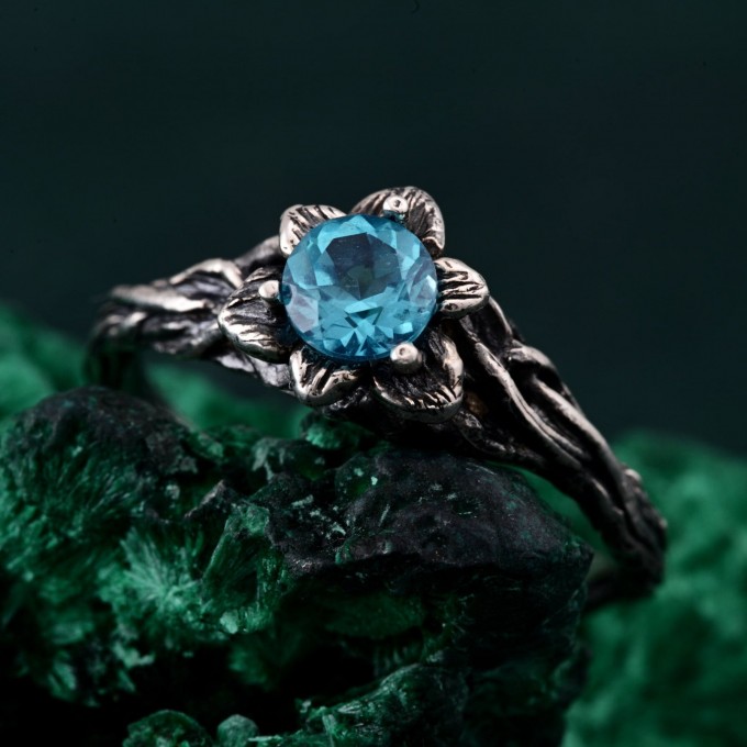 Unique Topaz Blossom Twig Ring – Enchanted Forest Design, Woodland Whispers Ring, Whimsical Vine Ring