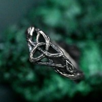 Artisanal Silver Tree Ring - Nature-Inspired Design, Handcrafted Unique Celtic Band with Symbolic Triskele