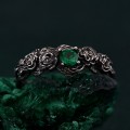 Emerald Blossom Silver Ring – Nature's Elegance with Floral Twig Accent, Dainty Branch Delight Ring Featuring Flower on Silver Twig