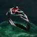 Unique Ring for Women's Engagement – Silver Nature-Inspired Design, Garnet Branch Ring, Perfect Gift for Her