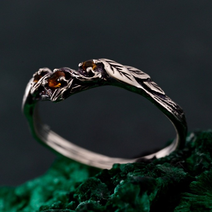Silver Forest Chevron Wedding Band: Nature-Inspired Wooden Harmony