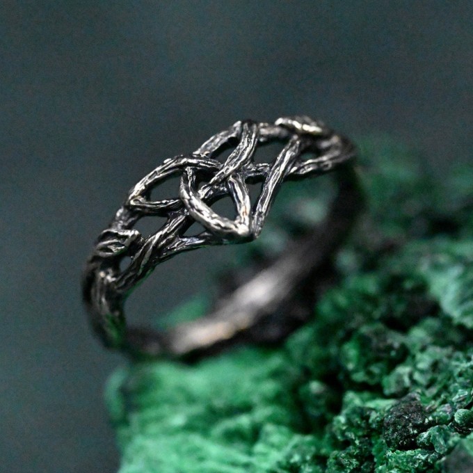 Artisanal Silver Tree Ring - Handcrafted Celtic Band with Nature-Inspired Triskele Design