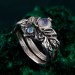 Silver Moonstone Ring Set: Nature-Inspired Leaf and Vine Design Bohemian Wedding Band