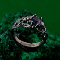 Artisan Silver Skull Engagement Ring - Bohemian Branch Design, Mystical Wedding Band, Statement Skull Ring for Her