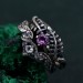 Mystical Amethyst Tree Ring - Enchanted Forest Handcrafted Leafy Silver Engagement Ring
