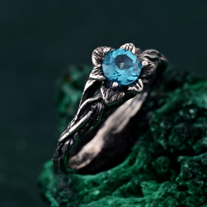 Unique Topaz Blossom Twig Ring – Enchanted Forest Design, Woodland Whispers Ring, Whimsical Vine Ring