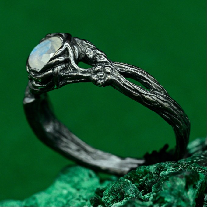 Elegant Twig & Flower Design – Braided Branch Silver Tree Ring, Perfect for Woodland Weddings and Engagements