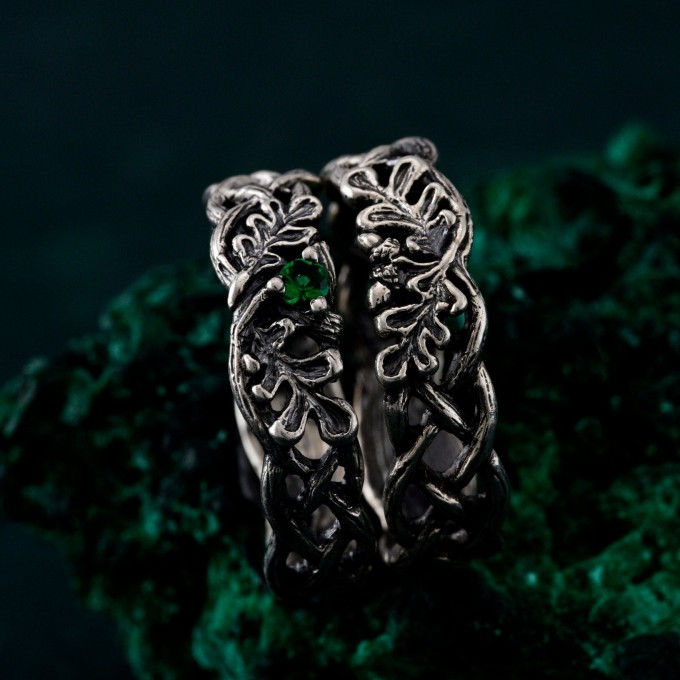 Celtic Woodland Wedding Rings - Nature's Embrace Oak & Acorn Love Bands