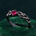 Leafy Branch with Ruby Ring – Nature-Inspired Silver Twig Jewelry