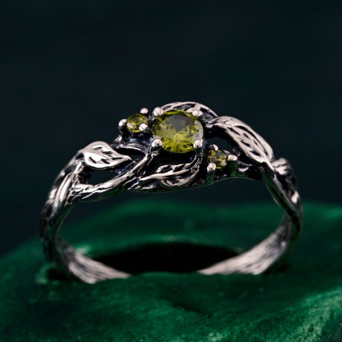 Silver Leaf Elegance: Nature's Finest Tree of Life Engagement Ring