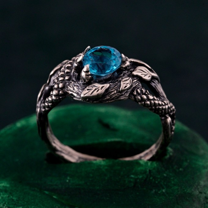 Azure Coil: Gothic Snake Ring with Blue Topaz