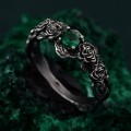 Emerald Blossom Silver Elegance – Dainty Floral Twig Accent Ring, Nature's Elegant Silver Bloom with Flower on Silver Twig