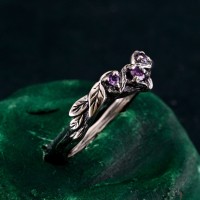 Amethyst Silver Ring - Elegant Handcrafted Gemstone Jewelry, Unique Artisan Purple Stone Ring, Gift for Her