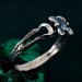Gothic Silver Ring with Sapphire and Floral Design