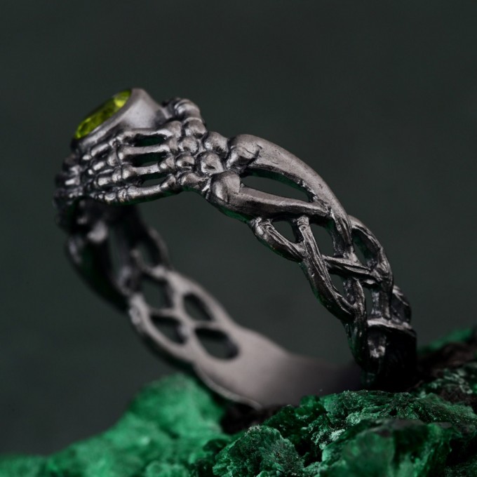 Sterling Silver Celtic Knot Ring with Peridot - Artisan Crafted Mystical Jewelry