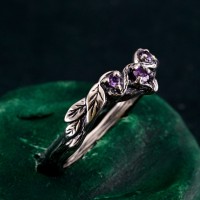 Artisan Amethyst Silver Ring - Luxurious Gold Overlay, Elegant Purple Gemstone, Perfect Gift for Her
