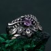 Mystical Amethyst Tree Ring - Enchanted Forest Handcrafted Leafy Silver Engagement Ring