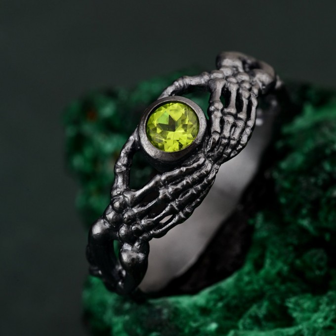 Sterling Silver Celtic Knot Ring with Peridot - Artisan Crafted Mystical Jewelry