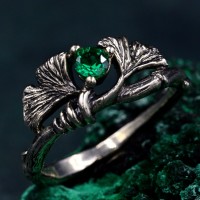 Bohemian Leaf Ring with Silver Charm, Boho Ginkgo Leaf Ring, Silver Botanical Jewelry for Nature Lovers