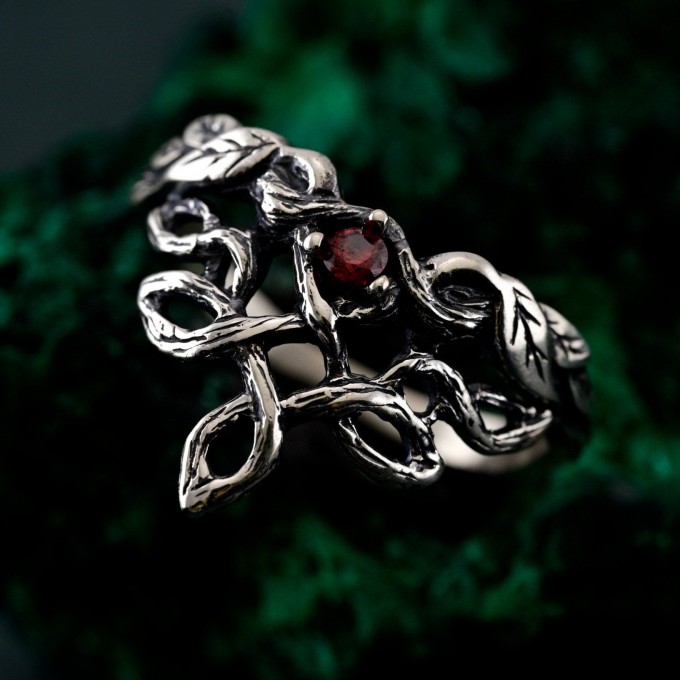 Sterling Silver Elven Tree Bark Twig Ring for Forest Inspired Engagement – Nature-Inspired Silver Engagement Ring with Celtic Knot