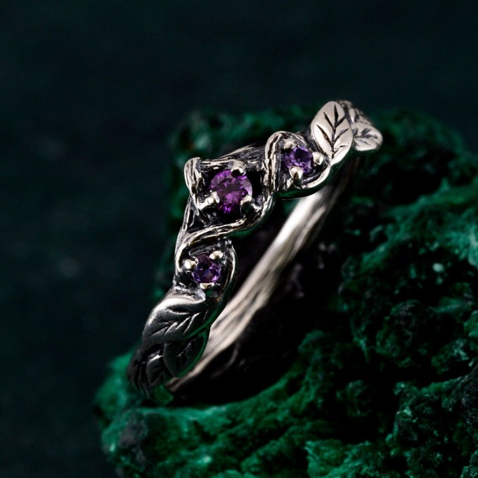 Artisan Amethyst Silver Ring - Luxurious Gold Overlay and Elegant Purple Gemstone