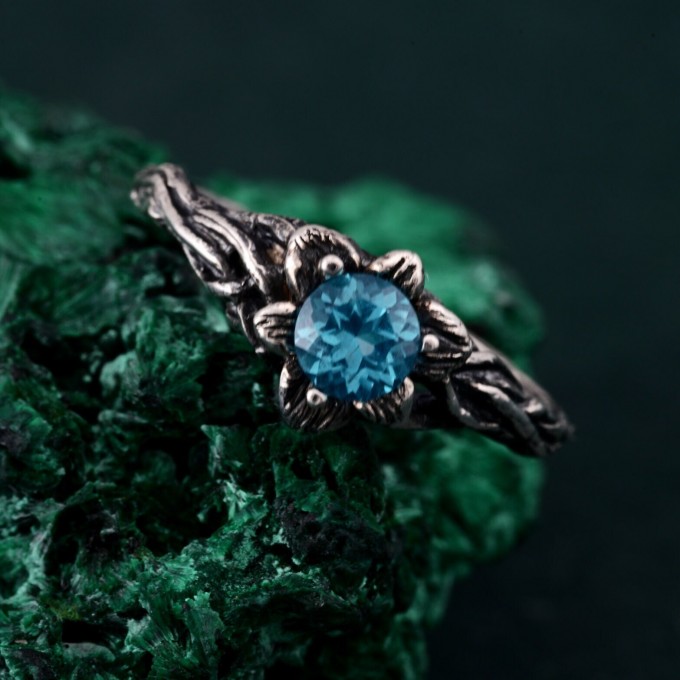 Unique Topaz Blossom Twig Ring – Enchanted Forest Design, Woodland Whispers Ring, Whimsical Vine Ring