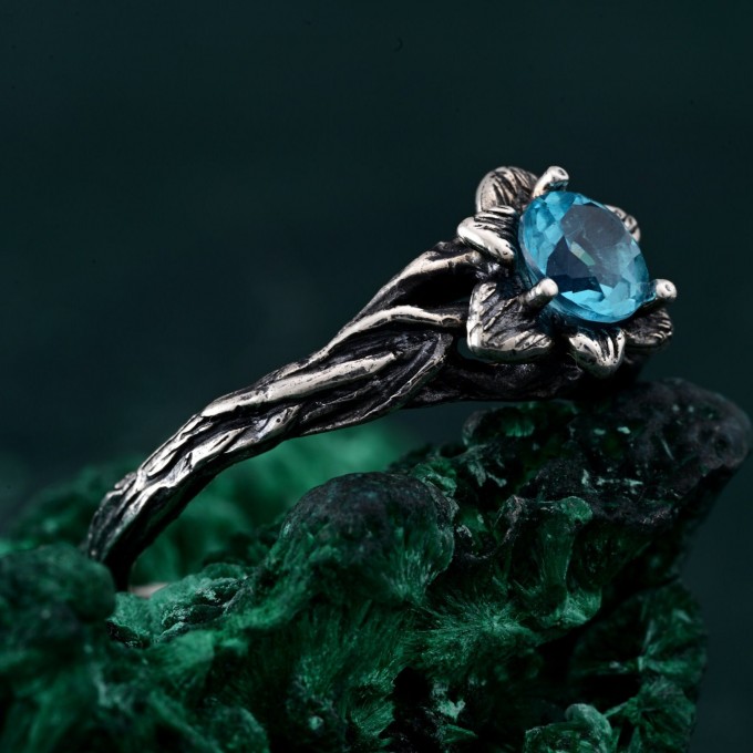 Whimsical Vine Ring – Topaz Blossom Twig Design, Enchanted Forest Topaz Ring, Unique Woodland Whispers Ring