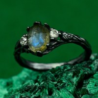 Airy Silver Engagement, Dark Floral Wildflower Ring, Ethereal Forest Fairy, Unique Romance, Mystical Fairy Band, Textured Branch Design