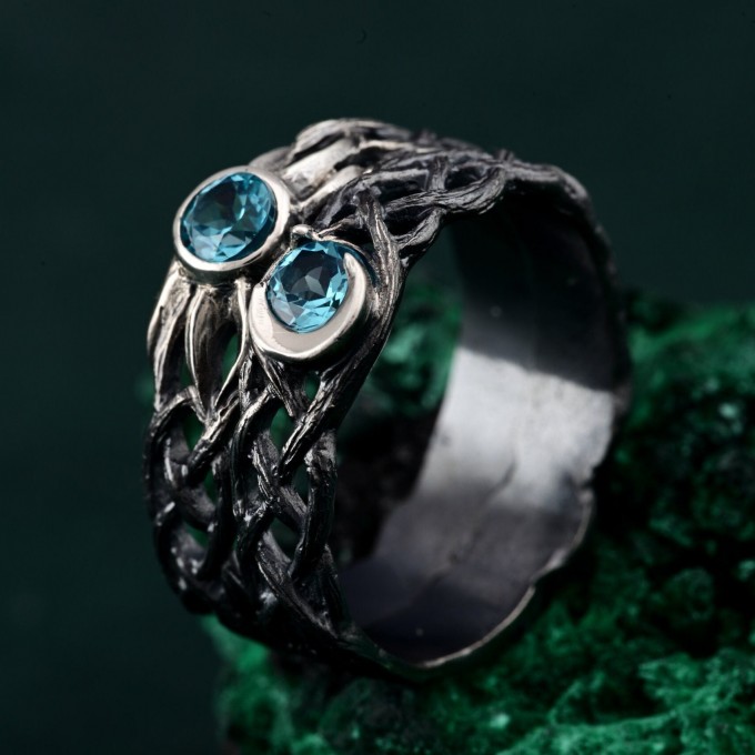 Mystical Elven Ring Set - Sun and Moon Design with Dark Silver Vine Bands