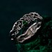 Sterling Silver Leaf with Emerald – Emerald Oak Leaf Silver Ring, Oak Leaf and Emerald Silver Ring, Silver Oak Ring, Silver Oak Leaf Band