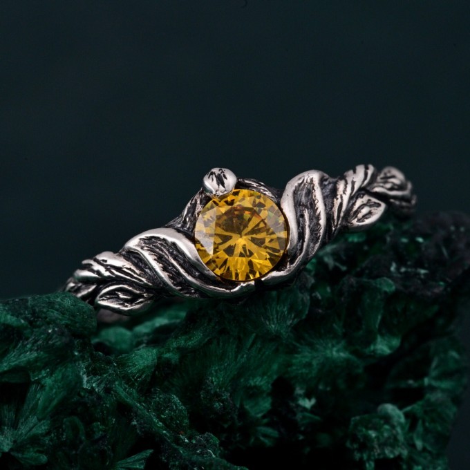 Unique Twig Leaf Norse Engagement Ring – Rustic Twig Design for Promise, Sterling Silver Fantasy Wedding Ring