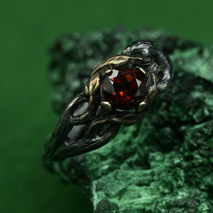 Whispers of the Woods: Gothic Garnet Ring