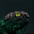 Rose Garden Silver Ring: Elegant Blossoming Rose Twig Design