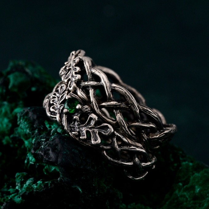 Nature's Embrace Wedding Bands with Oak & Acorn Design