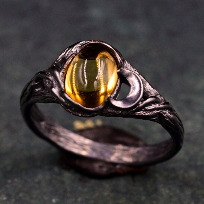 Moonlit Magic Black Witch's Wedding Ring & Woman Wilderness Ring