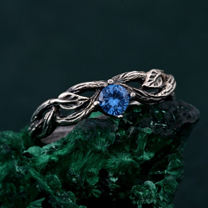 Stunning Leafy Branch with Topaz Ring – Unique Nature's Gemstone Adornment, Christmas Gift Idea