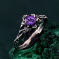 Amethyst Blossom Twig Ring - Enchanted Forest Whimsical Vine Design