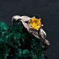 Sylvan Citrine Engagement Ring – Silver Nature-Inspired Band, Elven Leaf Design, Woodland Aesthetic Jewelry for Her