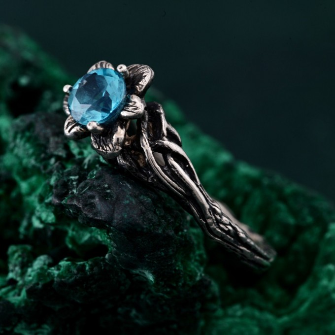 Unique Topaz Blossom Twig Ring – Enchanted Forest Design, Woodland Whispers Ring, Whimsical Vine Ring