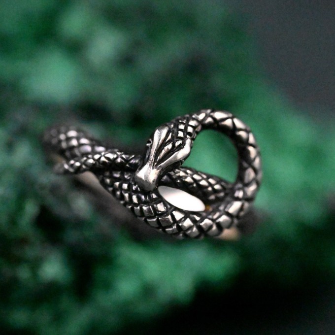 Serpent Heart Sterling Silver Ring with Intricate Detailing