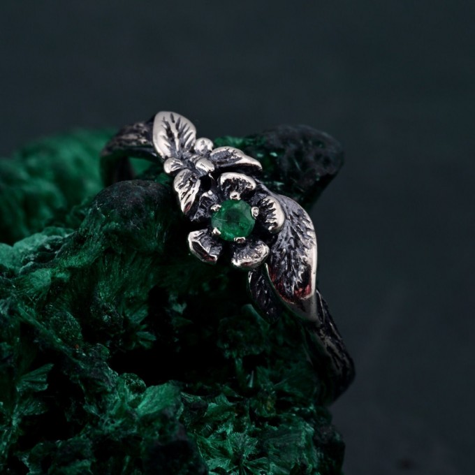 Enchanted Forest Silver Ring - Elegant Garnet & Moth Twig Design