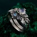Silver Moonstone Ring Set: Nature-Inspired Leaf and Vine Design Bohemian Wedding Band