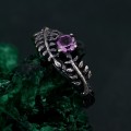 Amethyst Fern Branchlet Ring - Graceful Twig and Fern Woodland Band
