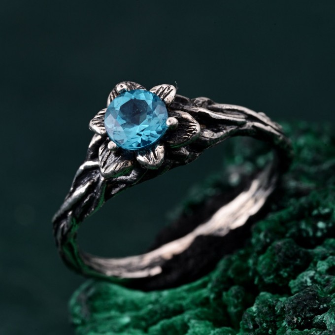 Whimsical Vine Ring – Topaz Blossom Twig Design, Enchanted Forest Topaz Ring, Unique Woodland Whispers Ring