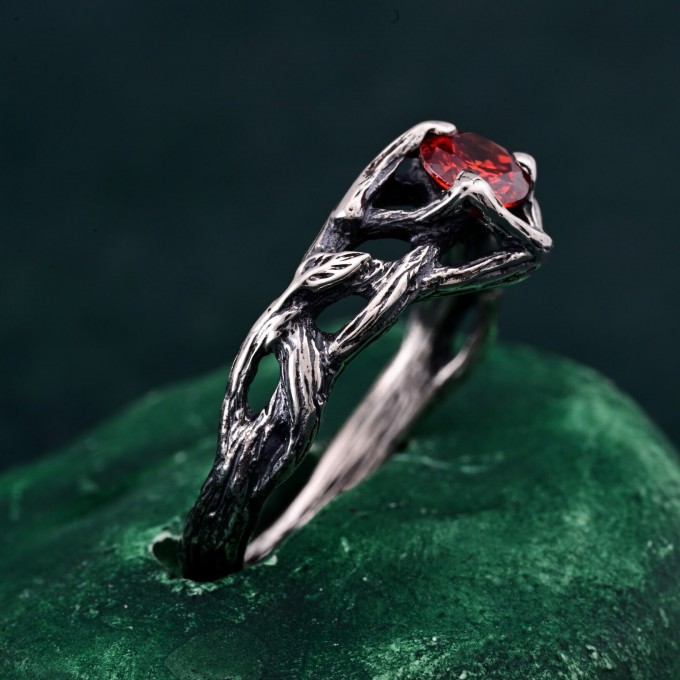 Celtic Garnet Silver Ring - Timeless Celtic Elegance