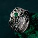Gothic Silver Ring with Emerald and Sunburst Motif