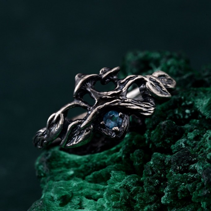 Gothic Witch Rings with Topaz – Unisex Silver Geometric Wedding Ring