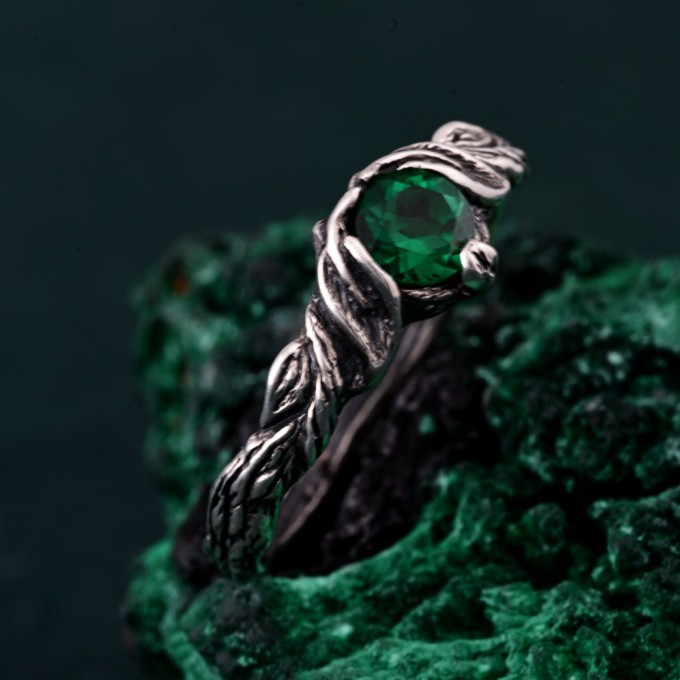 Mystical Darkness Silver Ring - Gothic Elegance Engagement Ring