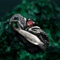 Exquisite Twin Snakes Emerald Ring - Unique Boho Serpent Design