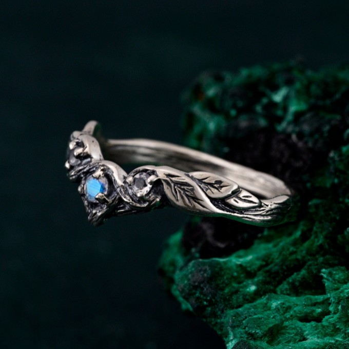 Celestial Petals: Gothic Moonstone Ring
